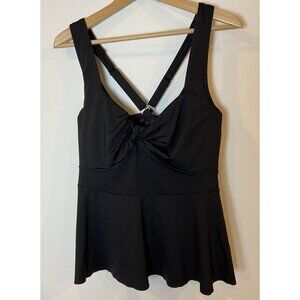 Lands' End Tankini Top Bathing Suit Swim Underwire Peplum Black 18W